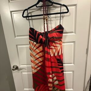 R&M Richards Red and Brown Strapless Dress